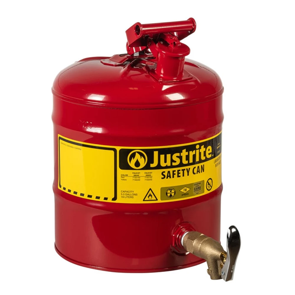 Type I Safety Can, 5 gal. Capacity, Steel, Red, 11 3/4 Inch Diameter