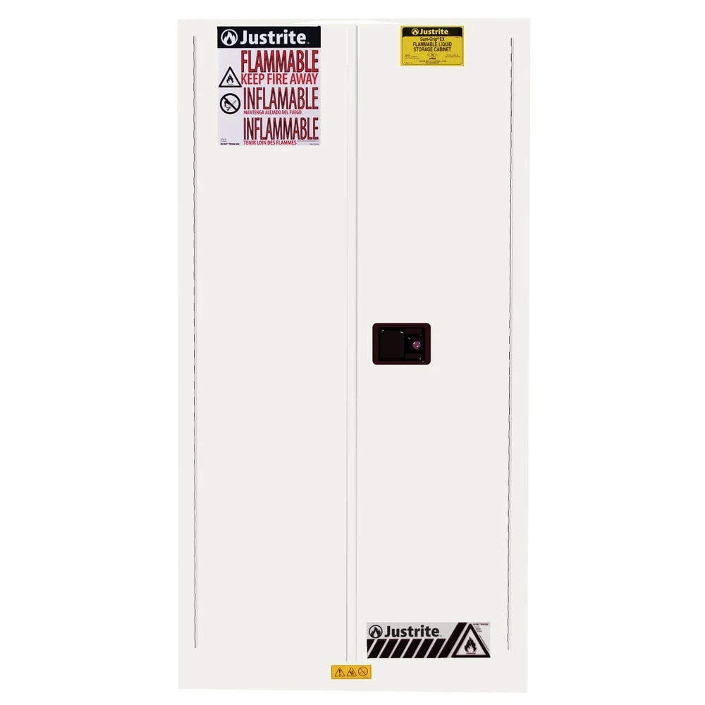 Flammable Safety Cabinet, 2 Shelves, 2 Doors, Manual Close, 60 Gallon, White