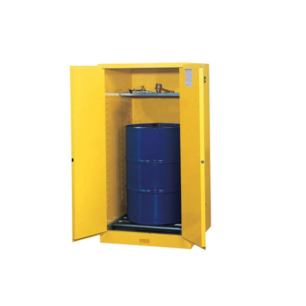 Flammable Safety Cabinet, 1 Drum Vertical, 1 Shelf, 2 Doors, 55 Gallon, Yellow