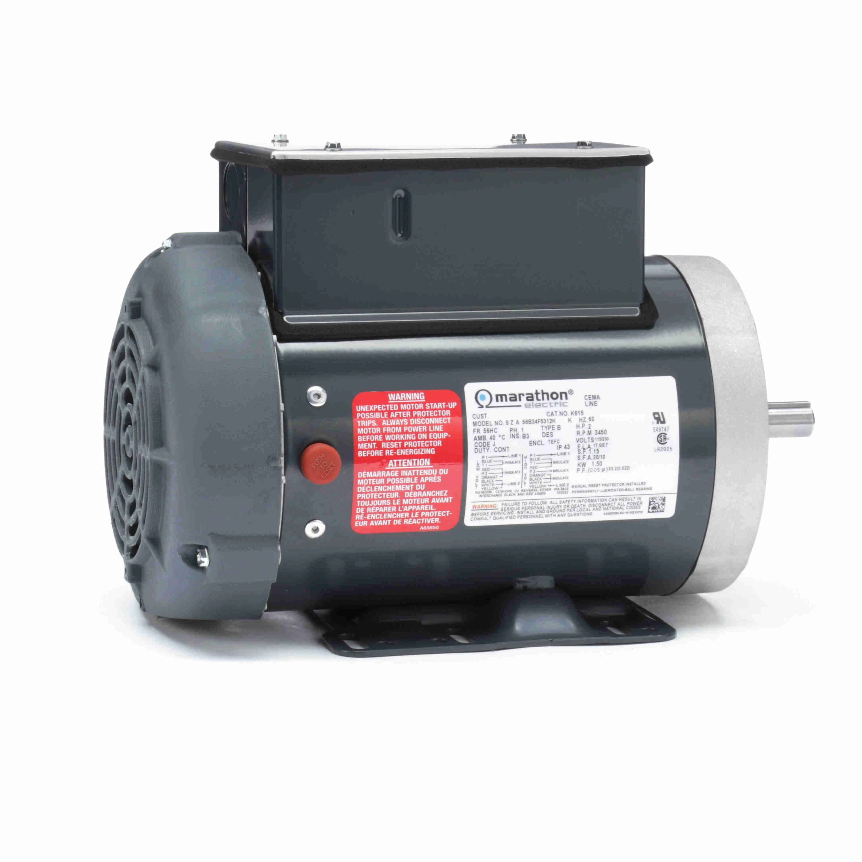 Pressure Washer Motor, 2 HP, 1 Phase, 60 Hz, 115/230V, 3600 RPM
