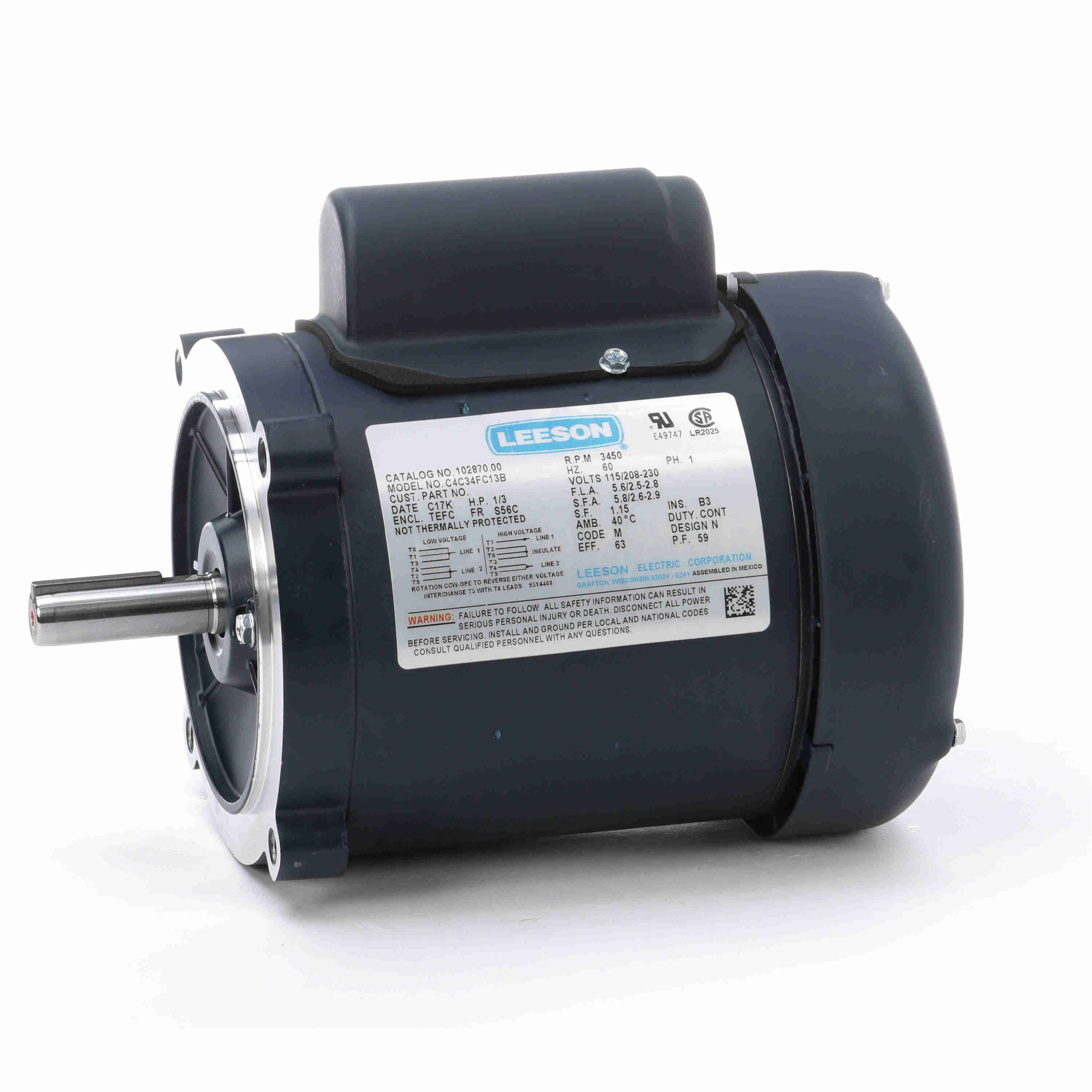 Leeson 102907.00 | C4C17FK5B Single Phase Motor | Raptor Supplies Worldwide