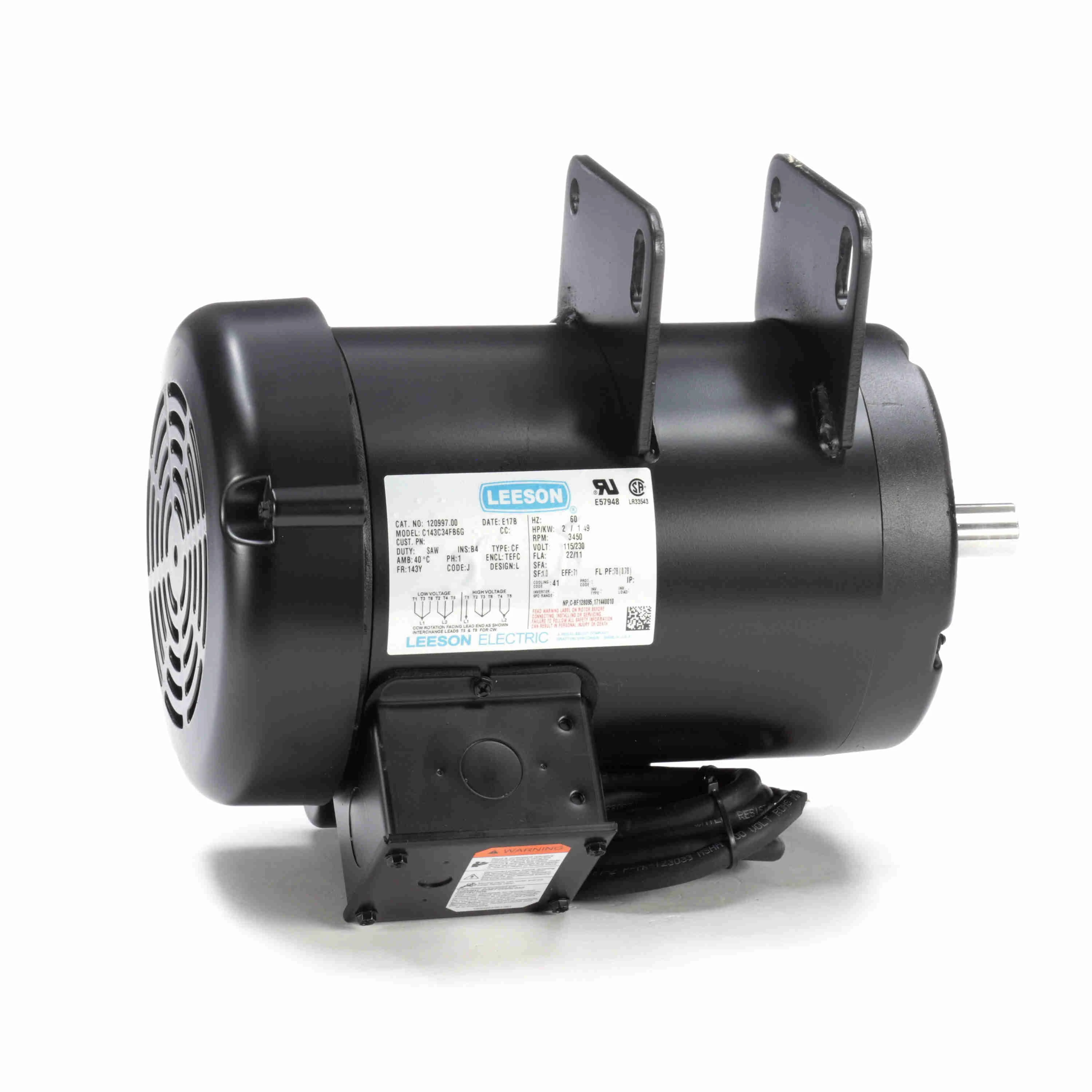 Motor, 2 HP, 1 Phase, 60 Hz, 115/230V, 3600 RPM