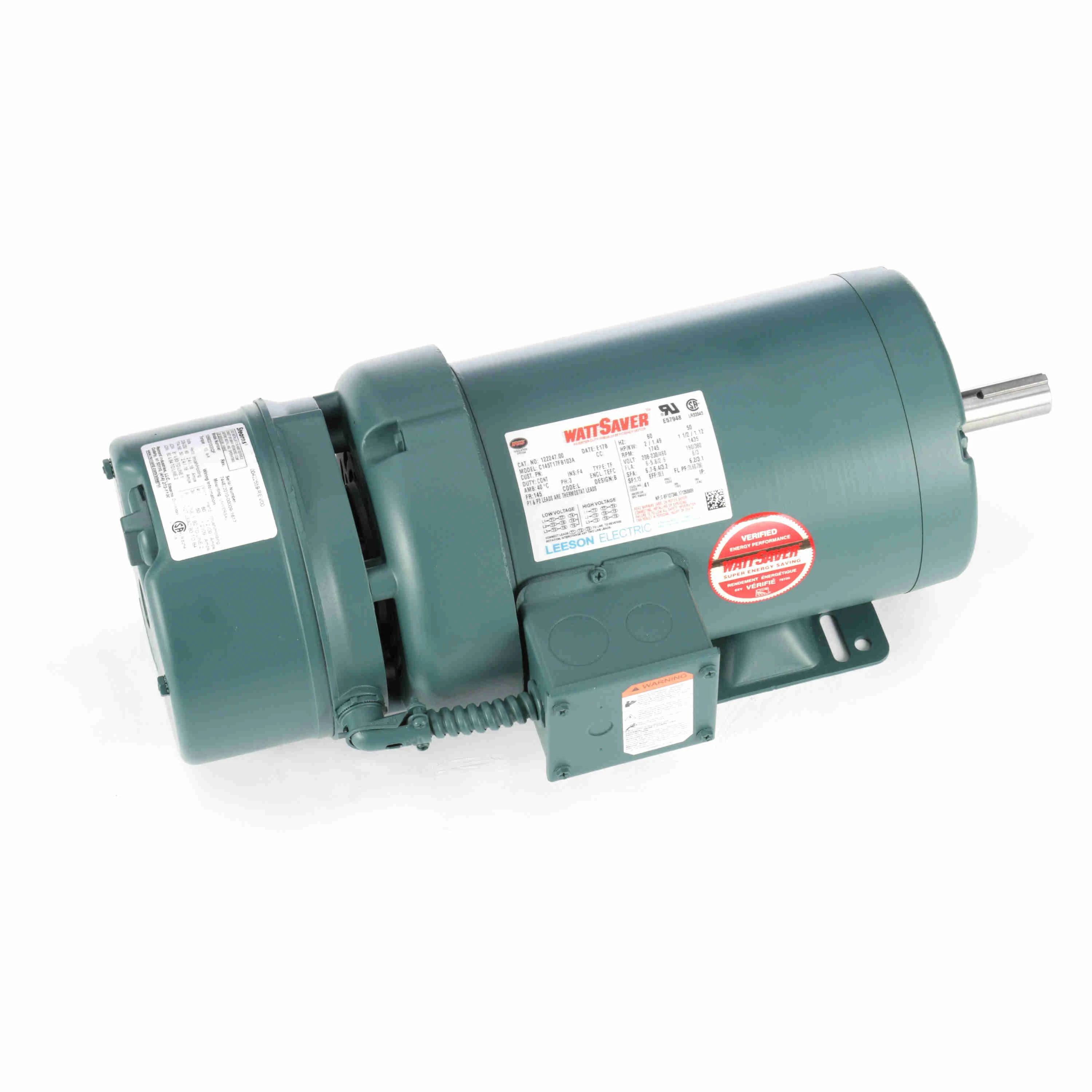 Brake Motor, 2 and 1.50 HP, 3 Phase, 60/50 Hz, 230/460 and 190/380V, 1800 and 1500 RPM
