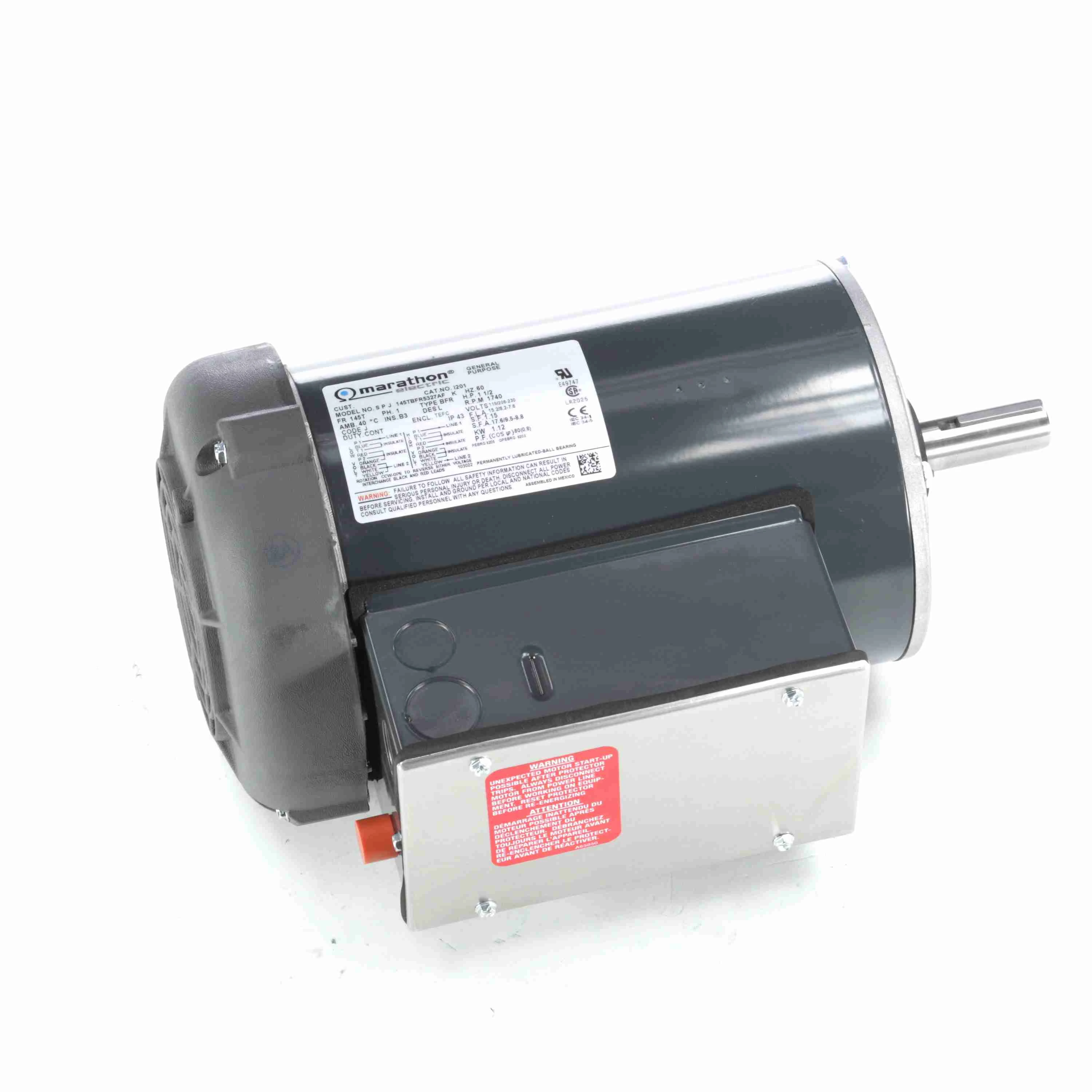 General Purpose Motor, 1.50 HP, 1 Phase, 60 Hz, 115/208-230V, 1800 RPM