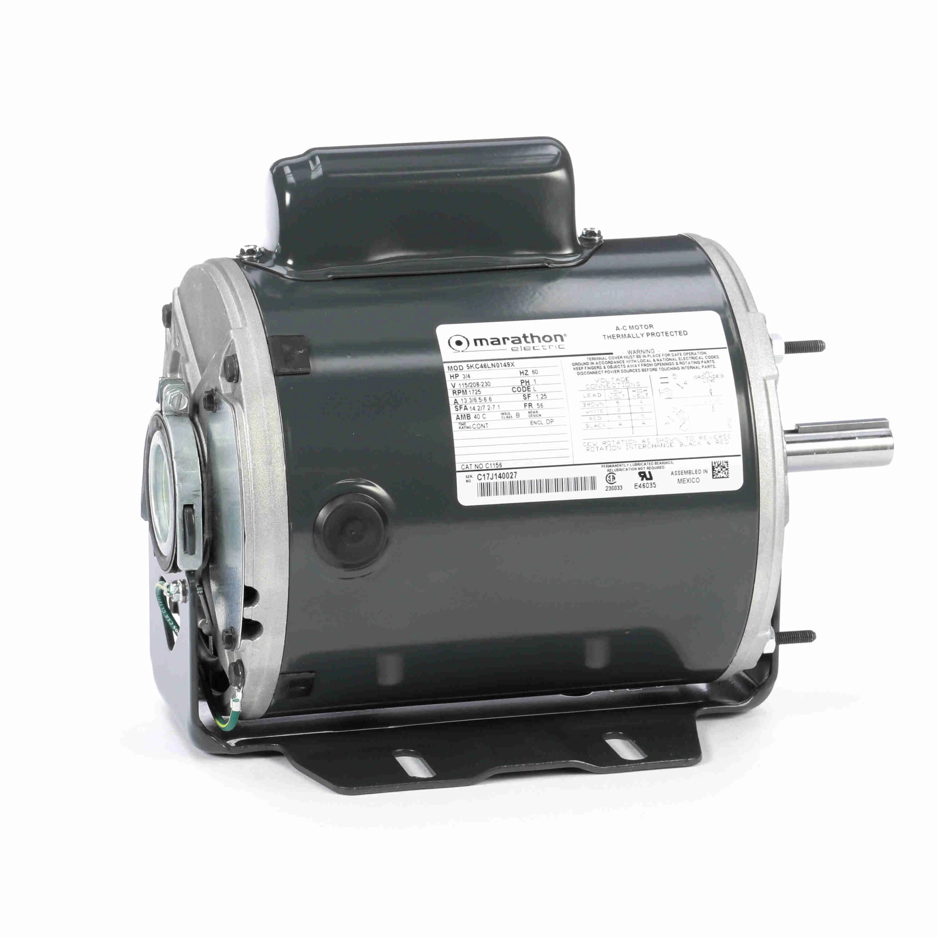 General Purpose Motor, 0.75 HP, 1 Phase, 60 Hz, 115/208-230V, 1800 RPM