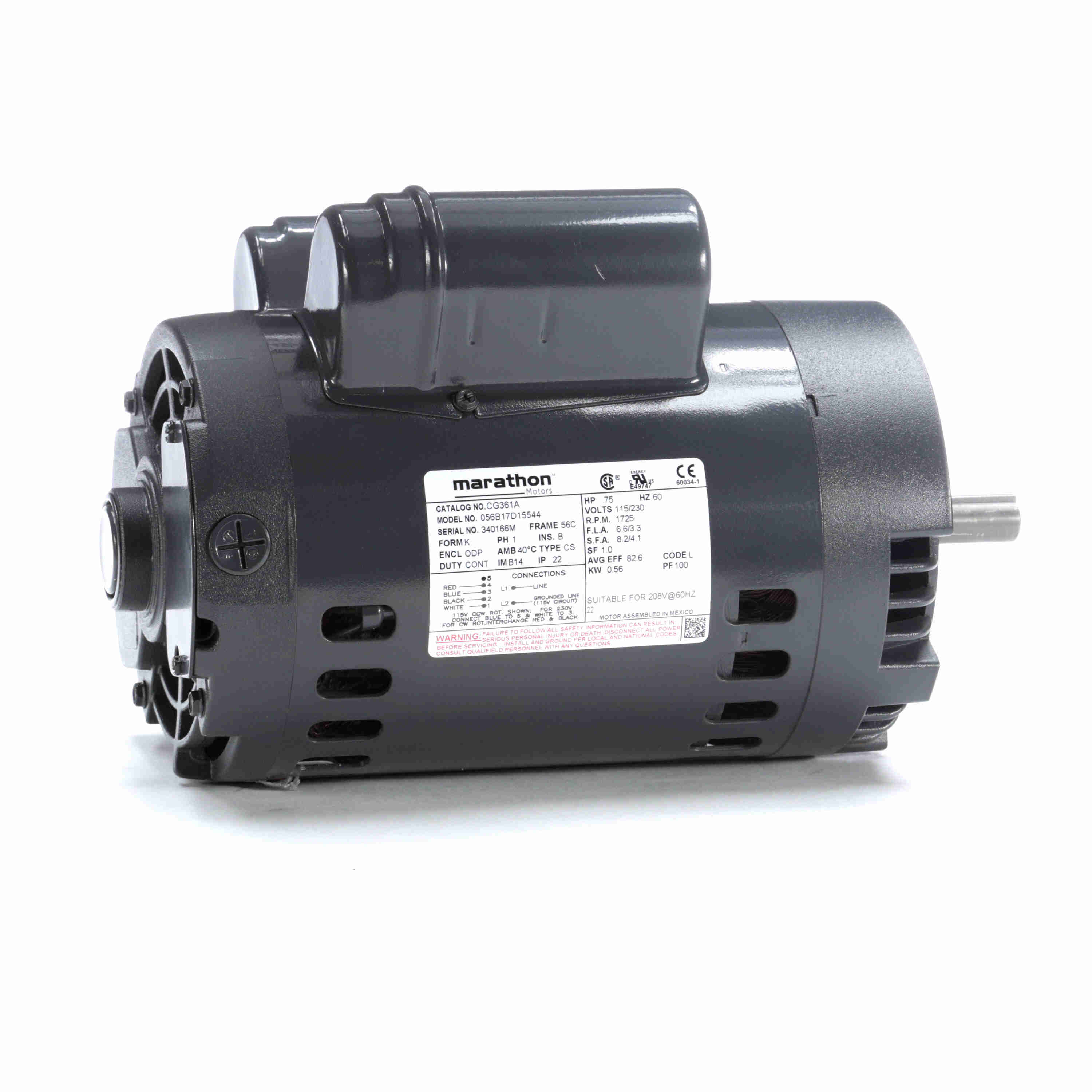 Marathon Motors 056B17D15544 CG361A Single Phase Motor Raptor Supplies