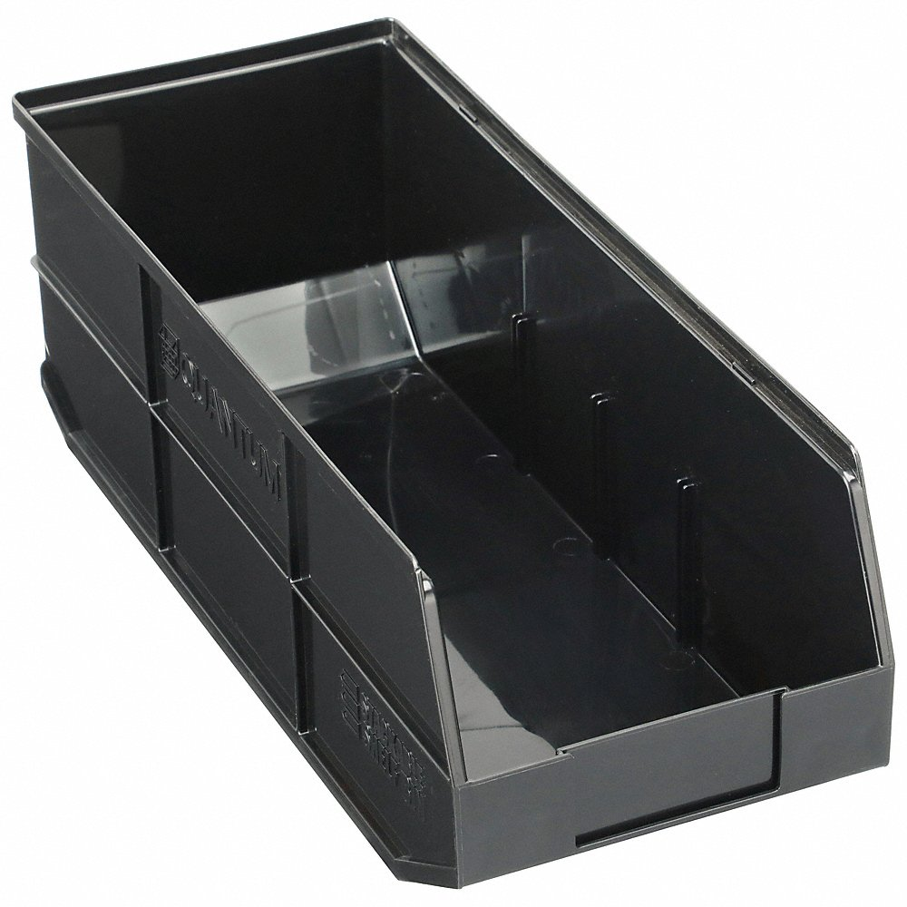 Shelf Bin, 20 1/2 in Overall Length, 8 1/4 x 7 Inch, Black, Label Holder