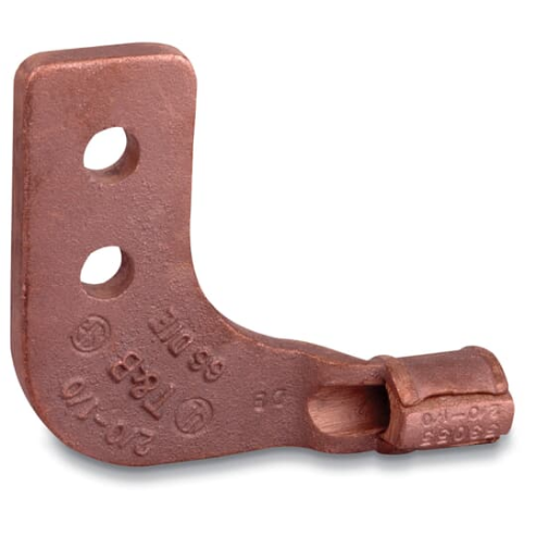 Copper One Hole Lug, 90 Degree Bend Standard Barrel, 3/8 Inch Bolt Size