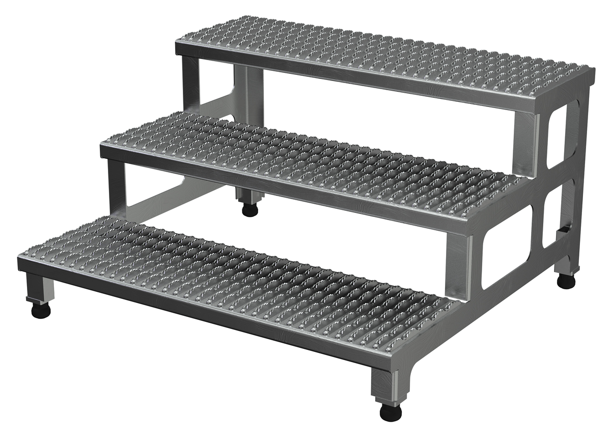 Aluminium Adjustable Step, Mate Stand, 3 Step, 33-5/8 x 36-1/8 x 21-1/2 Inch, 500 lb Capacity, Silver