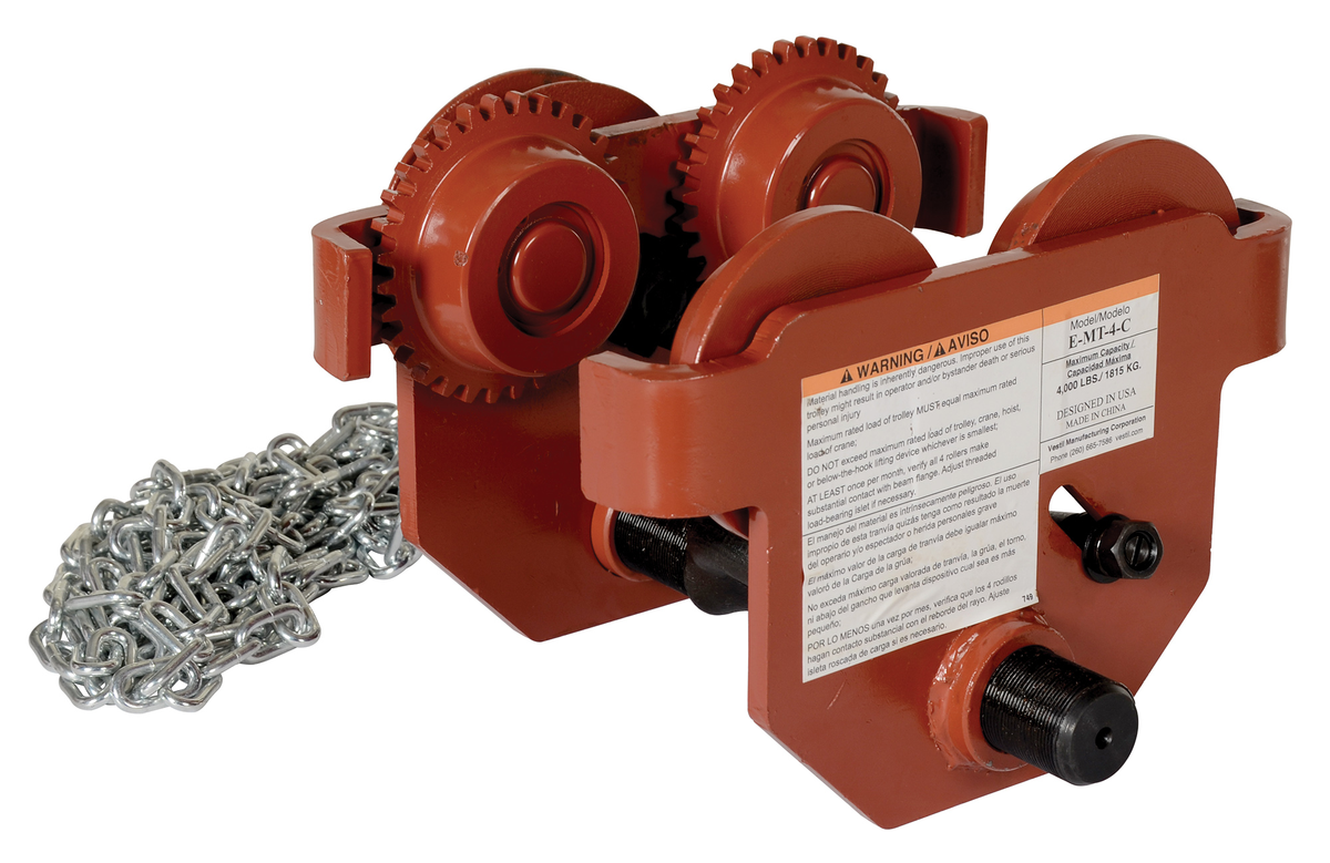 Steel Geared Eye Manual Trolley, 4000 lb Capacity, Orange