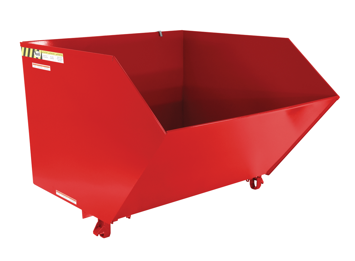 Steel Medium Duty Low Profile Self Dumping Hopper, 1-1/2 Cubic Yard, 4000 lb Capacity, Red
