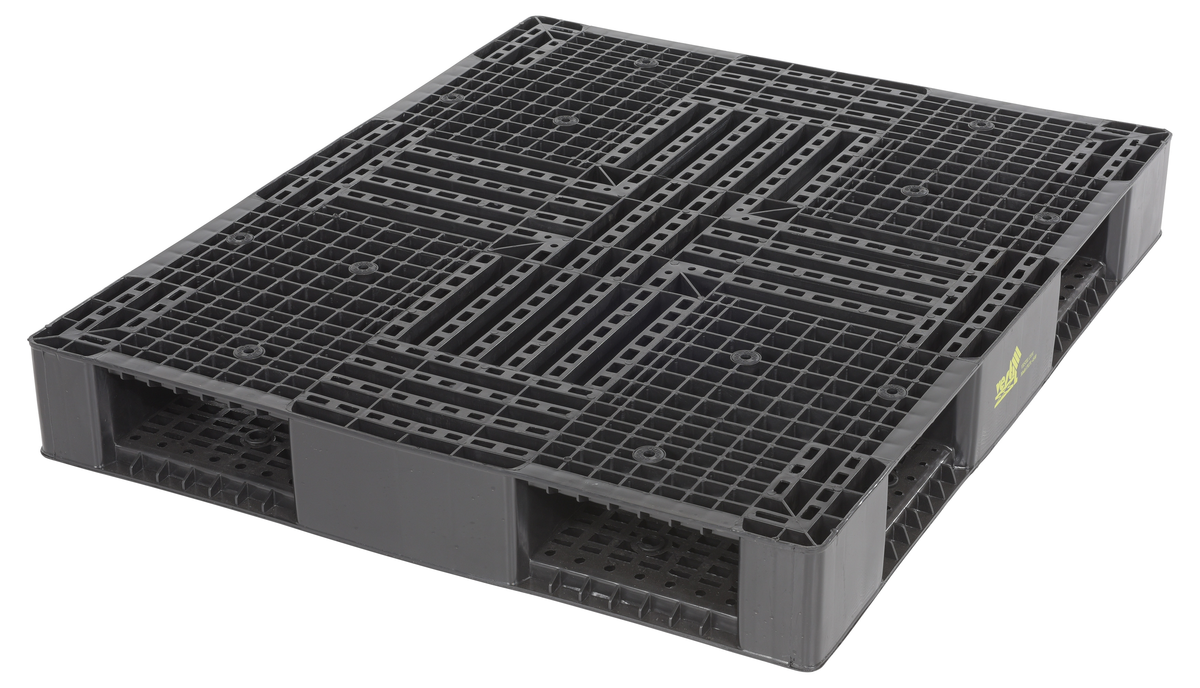 High Density Polyethylene Solid Top Rackable Pallet/Skid, 39-1/8 x 46-7/8 x 6 Inch, 8800 lb Floor Cap, Black