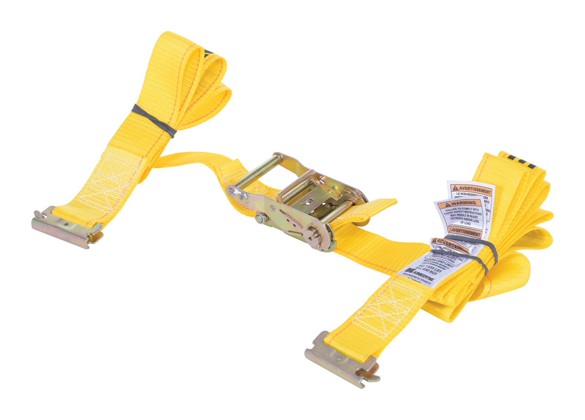Polyester Ratcheting Cargo Strap with E-Clip 12 ft Working Length 1,335 lb Working Load Limit, Yellow