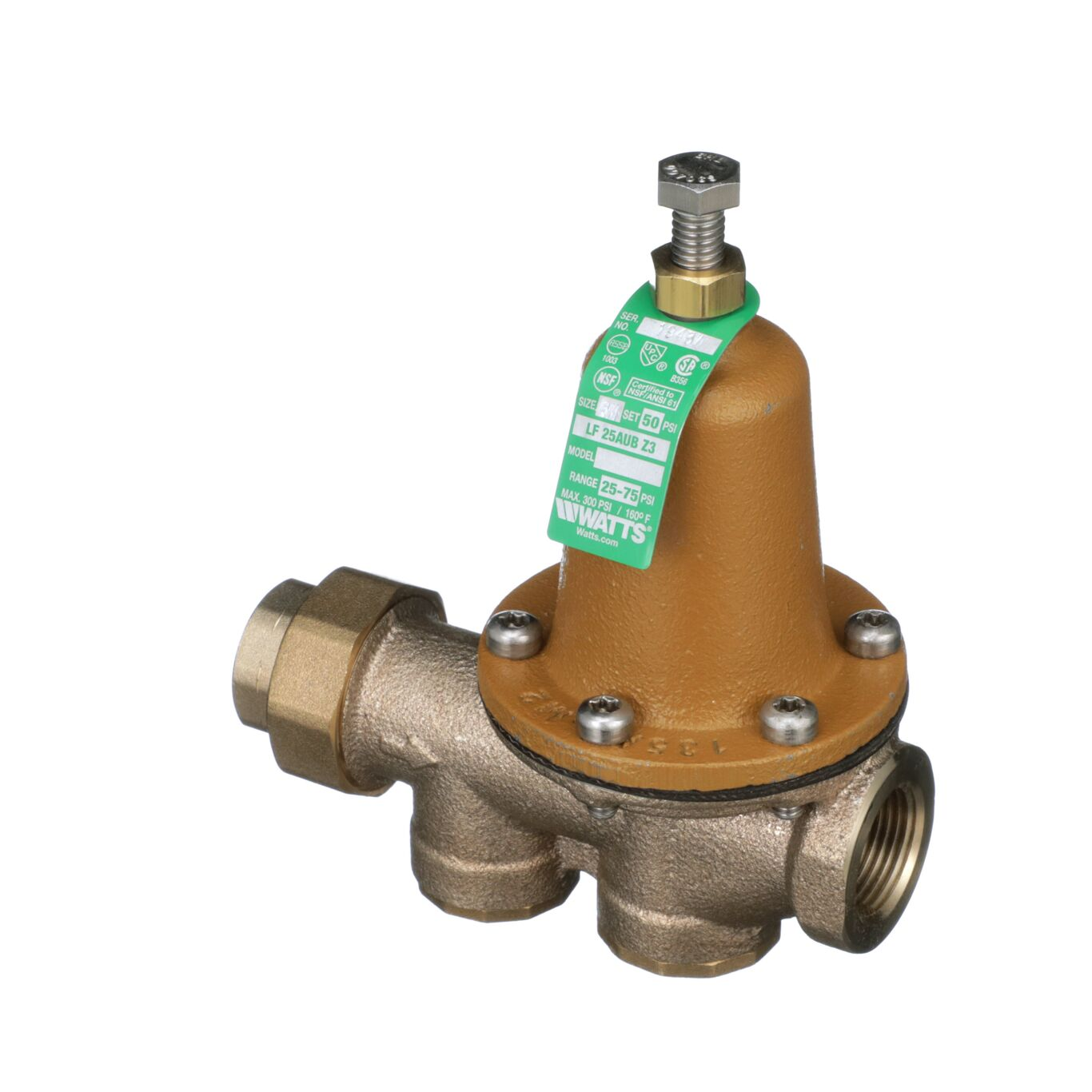 Water Pressure Reducing Valve, NPT x NPT, 3/4 Inch Pipe Size, Copper Silicon Alloy