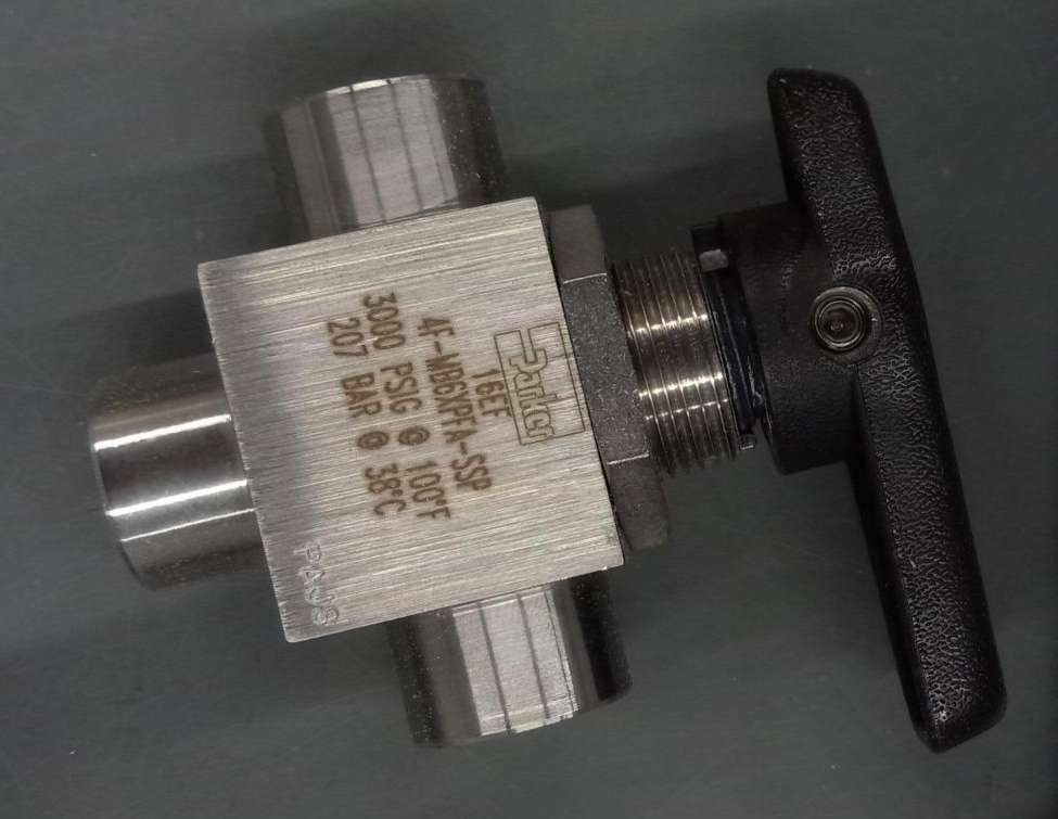 PARKER 4F-MB6XPFA-SSP Ball Valve, 3000 psi, 3-Way, 1 Piece, 316 Stainless Steel, In stock